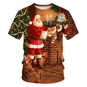 Christmas Santa Claus T-shirts Sports Summer Top Tees for Kids Adults Xmas Gift