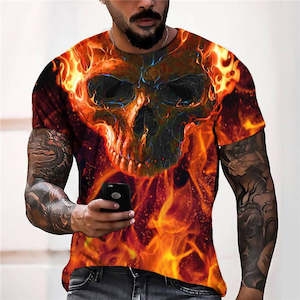 3D Graphic Prints Skull Flame Design Men's T-Shirt Short Sleeve Tops