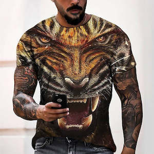 3D Graphic Prints Animal Tiger Design Men's T-Shirt Short Sleeve Tops