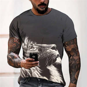 3D Graphic Prints White Lion Design Men's T-Shirt Short Sleeve Tops