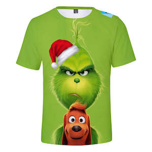 Christmas Cartoon The Grinch Casual Sports 3D Graphic T-shirts Summer Tees for Kids Alduts