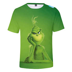 Christmas Cartoon The Grinch Casual Sports 3D Graphic T-shirts Summer Tees for Kids Alduts