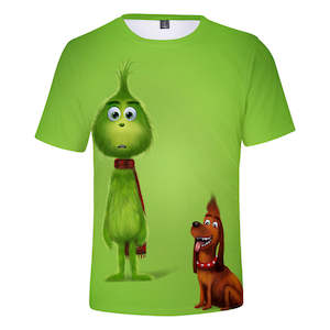 Christmas Cartoon The Grinch Casual Sports 3D Graphic T-shirts Summer Tees for Kids Alduts