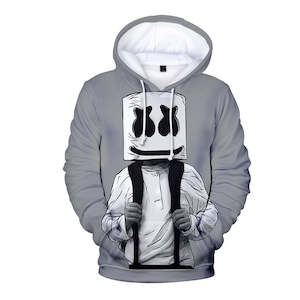 DJ Marshmello Cosplay Gray Long Sleeve Hoodie Jumper for Kids Youth Adult