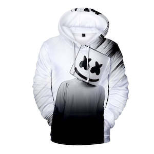 Computer game: Fortnite DJ Marshmello Black & White Long Sleeve Hoodie for Kids Youth Adult