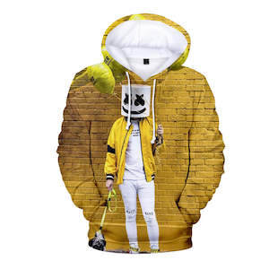 Computer game: Fortnite DJ Marshmello Yellow Brick Wall Long Sleeve Hoodie for Kids Youth Adult