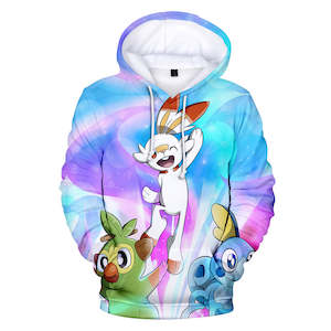 Hot Cartoon Pokemon Go Light Blue Jumper Casual Sports Hoodies for Kids Youth Adult