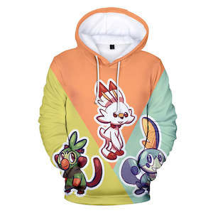 Hot Cartoon Pokemon Go Orange Green Jumper Casual Sports Hoodies for Kids Youth Adult