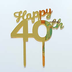 Gold Acrylic Happy 40th Cake Topper