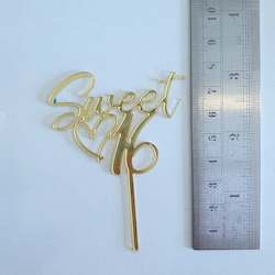 Cake: Gold Acrylic Sweet 16 Cake Topper