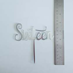 Silver Acrylic Sixteen Cake Topper