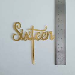 Cake: Gold Acrylic Sixteen Cake Topper