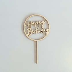 Wooden Happy Birthday Cake Topper