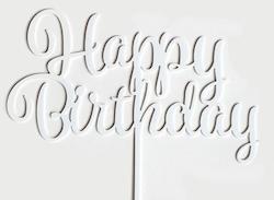 White Acrylic Happy Birthday Cake Topper Large