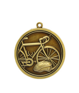 Engraving on metal (including laser) - except printing, process or photographic: Cycling - Gold Relief Medal 4.5cm Dia Ace Engravers