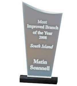 Engraving on metal (including laser) - except printing, process or photographic: Frosted Mini Torch Award Ace Engravers