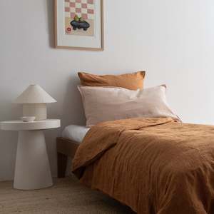 Furniture: European Linen Duvet Set - Toffee Pinstripe, King Single