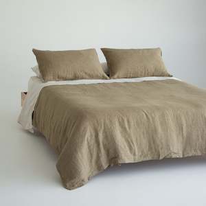 European Linen Duvet - Olive Pinstripe