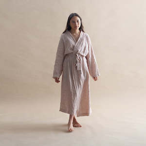 Linen Robe - Mini Terracotta Stripe