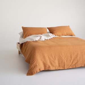 European Linen Duvet - Toffee Pinstripe