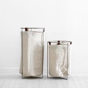 Oatmeal Linen Laundry Basket - Champagne Frame