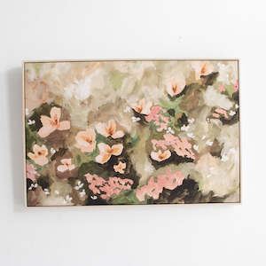 Furniture: Floral Field Framed Canvas - Blush