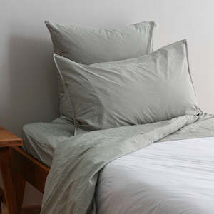 Furniture: Stonewash Cotton Flat Sheet - Pine Mini Stripe, King Single