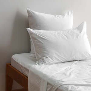 Stonewash Cotton Fitted Sheet - White, King Single