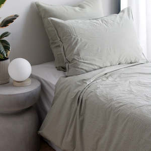 Furniture: Stonewash Cotton Duvet Set - Pine Mini Stripe, King Single