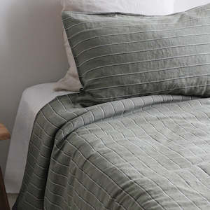 Furniture: European Linen Duvet Set - Rosemary Dual Stripe, King Single