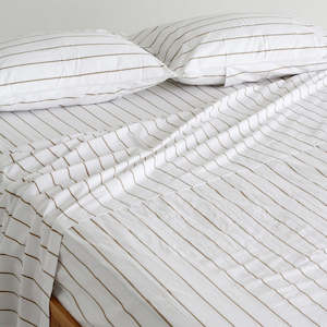 Furniture: Stonewash Cotton Flat Sheet - Khaki Stripe