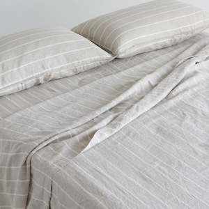 European Linen Flat Sheet - Oatmeal Stripe