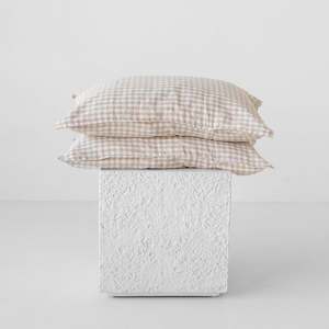 European Linen Pillowcases - Natural Gingham