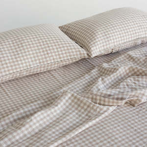 European Linen Flat Sheet - Natural Small Gingham