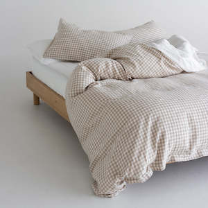 Furniture: European Linen Duvet Cover - Natural Small Gingham