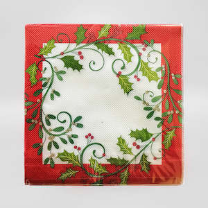 Red Border & Holly' Xmas Napkins - 20