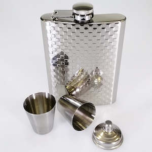 Stainless Steel Hip Flask - Weave Pattern - 235mL