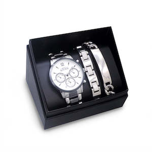 Gift: Mens Republic - Watch Set With Bracelet - Chrome & Black - Set of 3