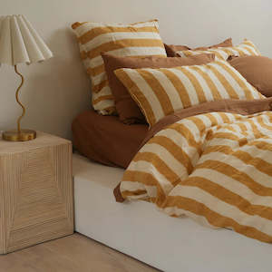 100% French Flax Linen Duvet Set - Sunflower Stripe