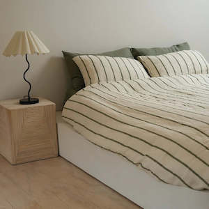 100% French Flax Linen Duvet Set - Lichen Stripe