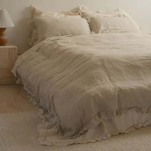 Linen Ruffle Edge Duvet Set- Natural Oat