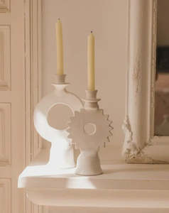 Home Decor: TADELAKT CANDLE HOLDER FULL MOON WHITE