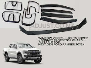 Products: New Gen 2022+ Ford Ranger Window Visors + Light Trim Covers + Bonnet Protector