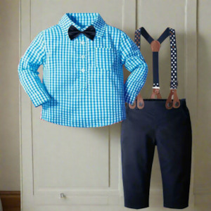 Boys formal long sleeved outfit C/w suspenders  and bowtie