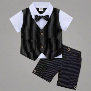 Boys Short Pinstripe Suit in Black