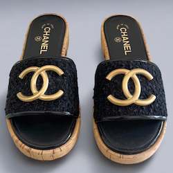 Chanel Tweed Cork CC Mule Sandal