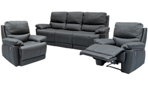 Roya Recliner Suite - ThreeRR+R+R (Black Leather)