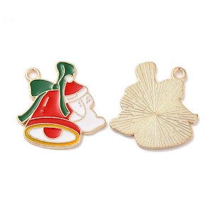 Alloy Enamel Christmas Bell Charm 24mm x 23mm x 1.5mm