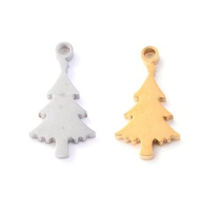 Laser Cut 304 Stainless Steel Christmas Tree Charm 18mm x 12mm x 12mm