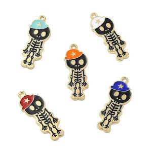 Alloy Enamel Skeleton with Hat Charm 32.5mm x 13mm x 1.5mm